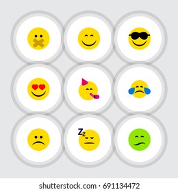 Flat Icon Gesture Set Of Party Time Emoticon, Cold Sweat, Love And Other Vector Objects. Also Includes Sleeping, Party, Asleep Elements.