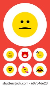 Flat Icon Gesture Set Of Pouting, Party Time Emoticon, Asleep And Other Vector Objects. Also Includes Displeased, Emoticon, Angry Elements.