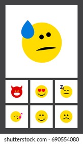 Flat Icon Gesture Set Of Pouting, Love, Sad And Other Vector Objects. Also Includes Sing, Sleeping, Heart Elements.