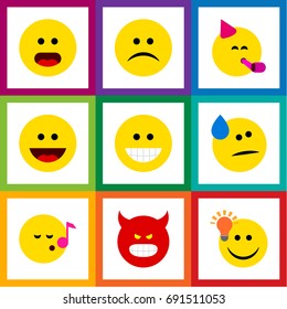 Flat Icon Gesture Set Of Pouting, Have An Good Opinion, Descant And Other Vector Objects. Also Includes Confused, Pouting, Smile Elements.