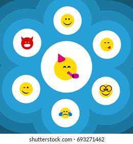 Flat Icon Gesture Set Of Pouting, Pleasant, Delicious Food And Other Vector Objects. Also Includes Emoji, Pleasant, Face Elements.