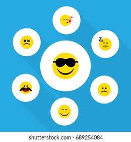 Flat Icon Gesture Set Of Sad, Smile, Happy And Other Vector Objects. Also Includes Whiskers, Face, Joy Elements.