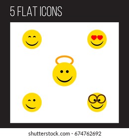 Flat Icon Gesture Set Of Smile, Angel, Pleasant And Other Vector Objects. Also Includes Heart, Happy, Cheerful Elements.