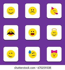 Flat Icon Gesture Set Of Tears, Smile, Sad And Other Vector Objects. Also Includes Kiss, Emoji, Whiskers Elements.