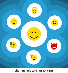Flat Icon Gesture Set Of Tears, Cross-Eyed Face, Angel And Other Vector Objects. Also Includes Tears, Dizzy, Idea Elements.