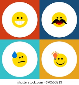 Flat Icon Gesture Set Of Tears, Grin, Cheerful And Other Vector Objects. Also Includes Grin, Cheerful, Laugh Elements.