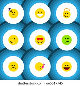 Flat Icon Gesture Set Of Winking, Descant, Angel And Other Vector Objects. Also Includes Frown, Song, Smile Elements.