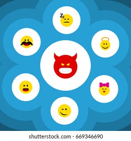 Flat Icon Gesture Set Of Winking, Caress, Wonder And Other Vector Objects. Also Includes Sleeping, Asleep, Cheerful Elements.
