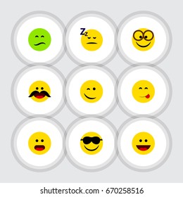 Flat Icon Gesture Set Of Winking, Laugh, Happy And Other Vector Objects. Also Includes Food, Happy, Sunglasses Elements.