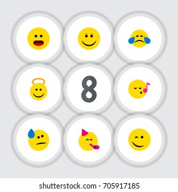 Flat Icon Gesture Set Of Winking, Angel, Party Time Emoticon And Other Vector Objects. Also Includes Fun, Sad, Winking Elements.