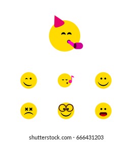Flat Icon Gesture Set Of Wonder, Joy, Descant And Other Vector Objects. Also Includes Joy, Emoji, Party Elements.