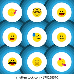 Flat Icon Gesture Set Of Wonder, Laugh, Sad And Other Vector Objects. Also Includes Smile, Laugh, Eyeglasses Elements.