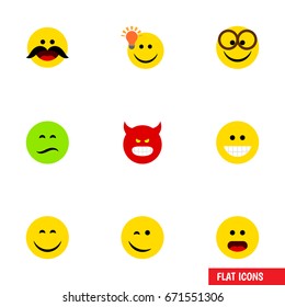 Flat Icon Gesture Set Of Wonder, Cheerful, Have An Good Opinion And Other Vector Objects. Also Includes Whiskers, Wonder, Pouting Elements.