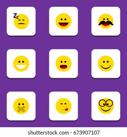 Flat Icon Gesture Set Of Wonder, Cheerful, Joy And Other Vector Objects. Also Includes Food, Savoring, Joy Elements.