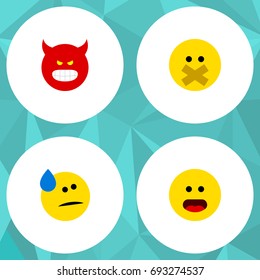 Flat Icon Gesture Set Of Wonder, Tears, Hush And Other Vector Objects. Also Includes Sad, Face, Hush Elements.