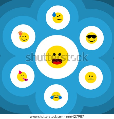 Flat Icon Gesture Set Of Wonder, Tears, Party Time Emoticon And Other Vector Objects. Also Includes Confused, Wonder, Face Elements.