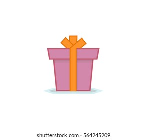 Flat icon of gift box with ribbon and bow. Vector illustration