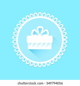 Flat icon gift wafted to design or design in light blue, congratulations newborn baby boy.