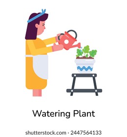 Here’s a flat icon of a girl watering plant 