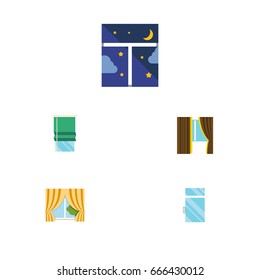 Flat Icon Glass Set Of Balcony, Glass Frame, Clean And Other Vector Objects. Also Includes Night, Frame, Balcony Elements.