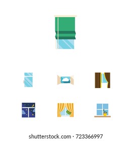 Flat Icon Glass Set Of Glass, Balcony, Clean And Other Vector Objects. Also Includes Balcony, Frame, Curtain Elements.