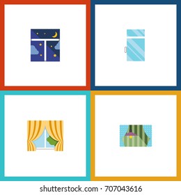 Flat Icon Glass Set Of Frame, Curtain, Clean And Other Vector Objects. Also Includes Frame, Night, Clean Elements.