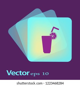 Flat icon. A glass with a straw. Citrus juice.