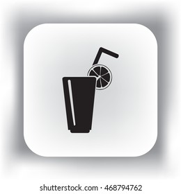 Flat icon. A glass with a straw. Citrus juice.