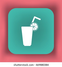 Flat icon. A glass with a straw. Citrus juice.
