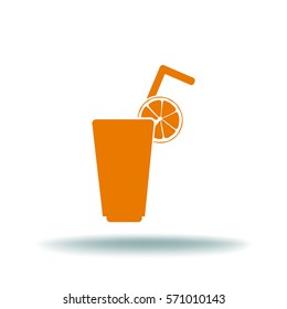 Flat icon. A glass with a straw. Citrus juice.