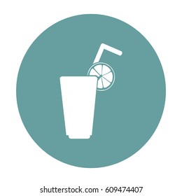 Flat icon. A glass with a straw. Citrus juice.