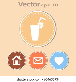 Flat icon. A glass with a straw. Citrus juice.