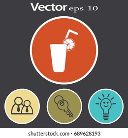 Flat icon. A glass with a straw. Citrus juice.