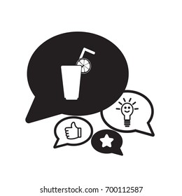 Flat icon. A glass with a straw. Citrus juice.