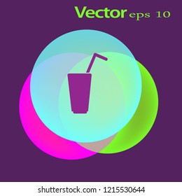 Flat icon. A glass with a straw. Drink.
