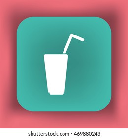 Flat icon. A glass with a straw. Drink.