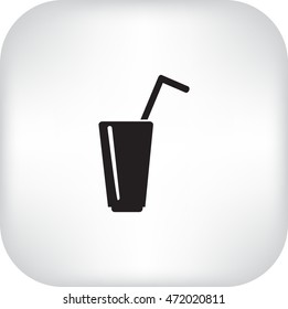 Icono plano. Un vaso con paja. Bebe.