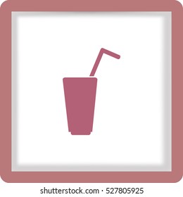 Flat icon. A glass with a straw. Drink.
