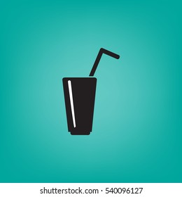 Flat icon. A glass with a straw. Drink.