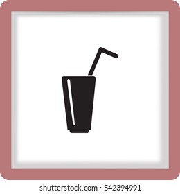 Flat icon. A glass with a straw. Drink.