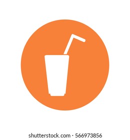 Flat icon. A glass with a straw. Drink.