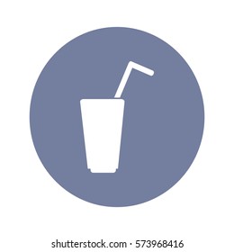 Flat icon. A glass with a straw. Drink.
