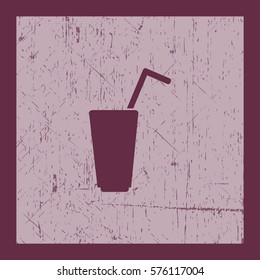 Flat icon. A glass with a straw. Drink.