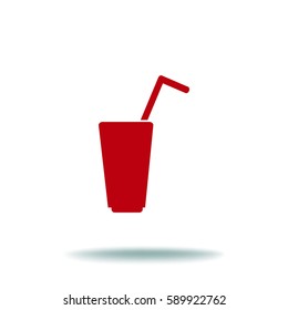 Flat icon. A glass with a straw. Drink.