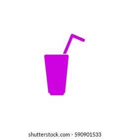 Flat icon. A glass with a straw. Drink.