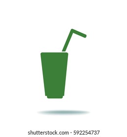 Flaches Symbol. Ein Glas mit Stroh. Trink.