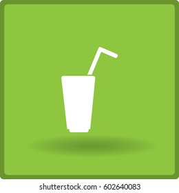 Flat icon. A glass with a straw. Drink.
