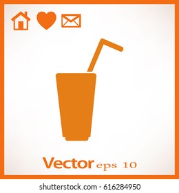 Flat icon. A glass with a straw. Drink.