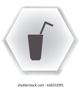 Icono plano. Un vaso con paja. Bebe.