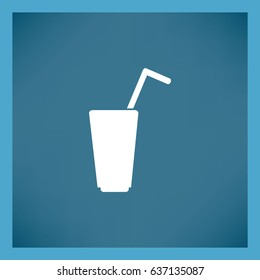 Flat icon. A glass with a straw. Drink.